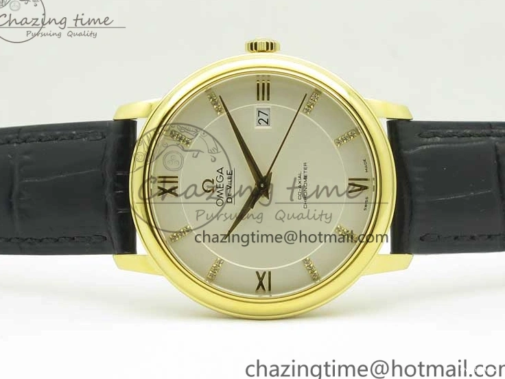 0419 De Ville YG MKF 1:1 Best Edition Silver Dial Diamonds Markers on Black Leather Strap MIYOTA 9015 V Flexible 8046